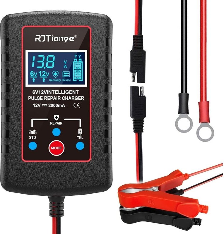 Intelligentes und vollautomatisches 6V/12V-Batterieladegerät mit 3 Modi für Rasenmäher-, Motorrad-, Auto-, Boots- und Ma...