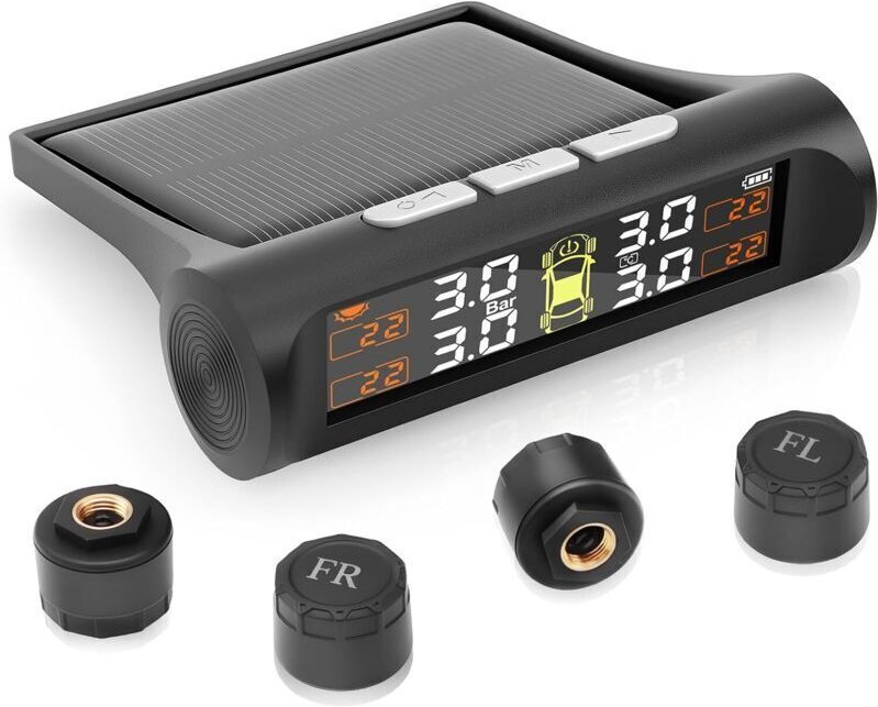 TPMS Reifendruckkontrollsystem, Solar-/USB-Ladefunktion, Temperaturwarnungen, automatische Ein-/Ausschaltung - Kompatibe...
