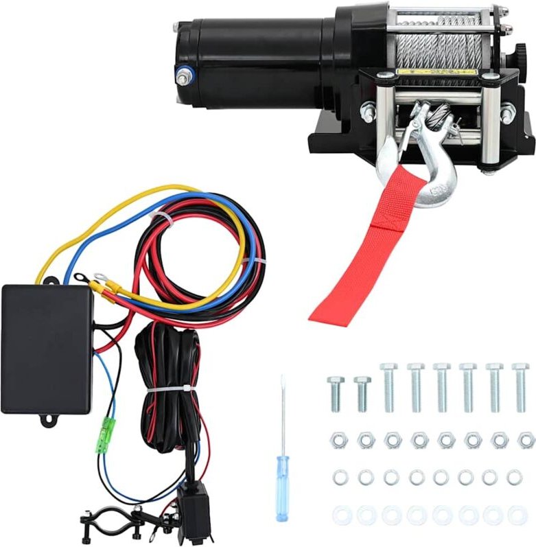 Elektrische Seilwinde + Montageplatte Rollenführung 1360 kg 12V Vidaxl