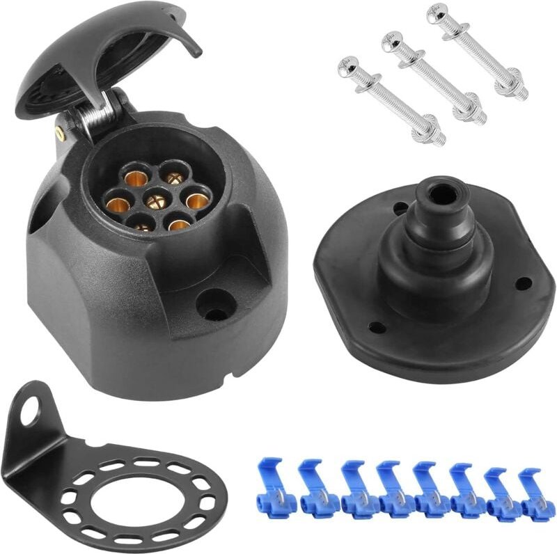 7-polige Anhängersteckdose, wasserdicht, 12 V, 7-poliger Anhängersteckeradapter für Autoanhänger, mit Montagehalterungss...