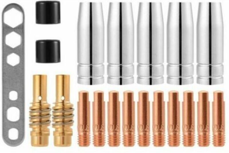 20 Stück Schweißdüsen Kontaktdüsen 15AK MIG/MAG Gasdüsenhalter-Set M6 0,8x25mm (10 x Kontaktdüse, 5 x Gasdüse, 2 x Gasdü...