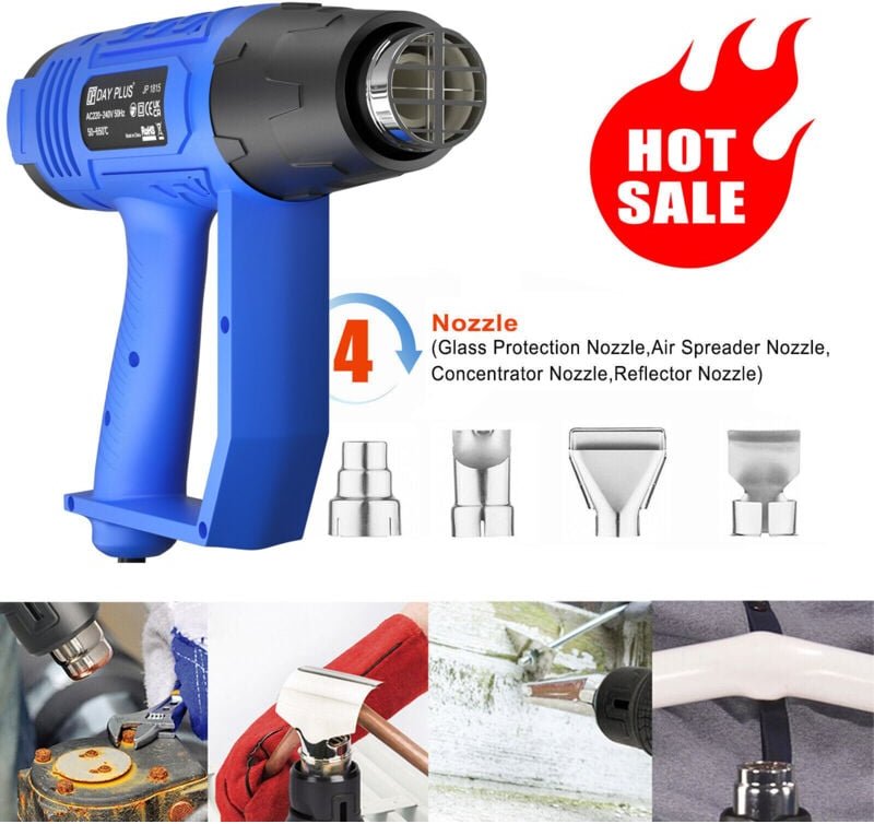 220V 2000W Heißluftpistole Heißluftfön Heißluftgebläse Mit 4 Düsen Max 600°C