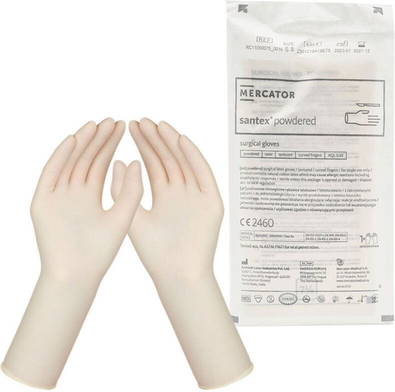 Mercator Santex gepuderte sterile Latex-OP-Handschuhe, Größe 6,5, 1 Paar