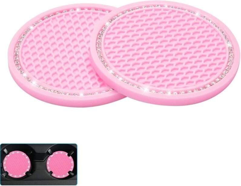 2-teiliger Auto-Untersetzer-Einsatz, universeller pinkfarbener rutschfester Getränkehalter