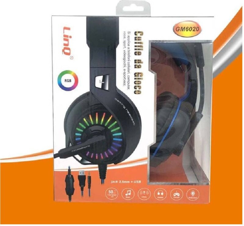 Trade Shop Traesio - Trade Shop - stereo culfes mit microfono jack 3.5MM + usb mit led gaming giochi film pc GM6020 -