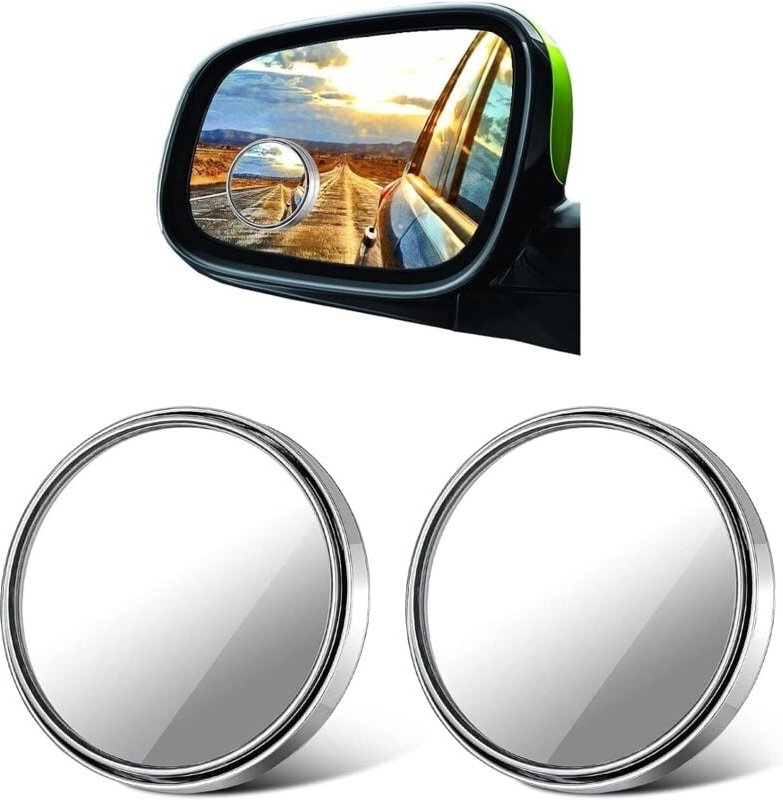 2 Stück Toter-Winkel-Spiegel, Runder, Rahmenloser, 360 °Drehbarer, Verstellbarer HD-Glas-Spiegel, Konvex, für Autos, LKW...