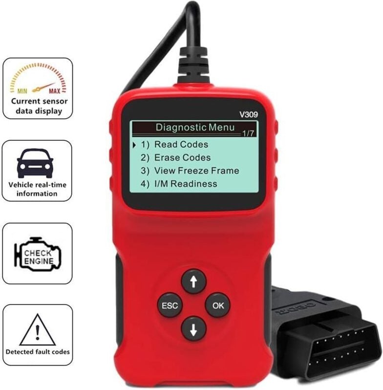 OBD2 Diagnosegerät Scanner, Universal Auto Diagnosegerät Fehlercode Leser Adapter V309 für alle OBDII Protokolle, Check ...
