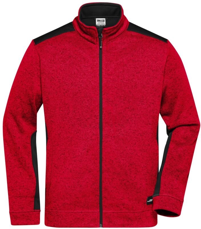 James & Nicholson Pflegeleichte Strickfleece Jacke Herren JN862 Gr. 3XL red-melange/black