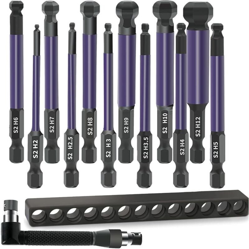 12 Stück Kugelkopf Sechskant Schraubendreher Bit 75mm 1/4" Magnetischen Innensechskant Schlagschrauber Bits Satz 2/2,5/3...