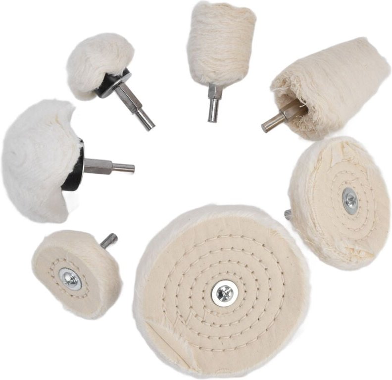 7-teiliges Polierscheiben-Set, Polierbohrer aus Baumwollflanell mit 1/4"-Schaft, zylindrisch, konisch, scheibenförmig, f...