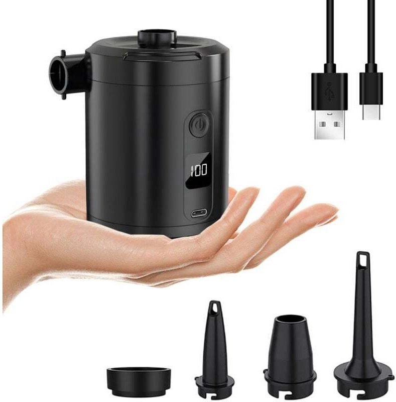 Thumbnail - Vtizikl Pompe à Air Électrique Rechargeable 5200 mAh avec Écran Numérique, Gonfleur Rapide 280 L/Min, 3 Buses + Joint po...