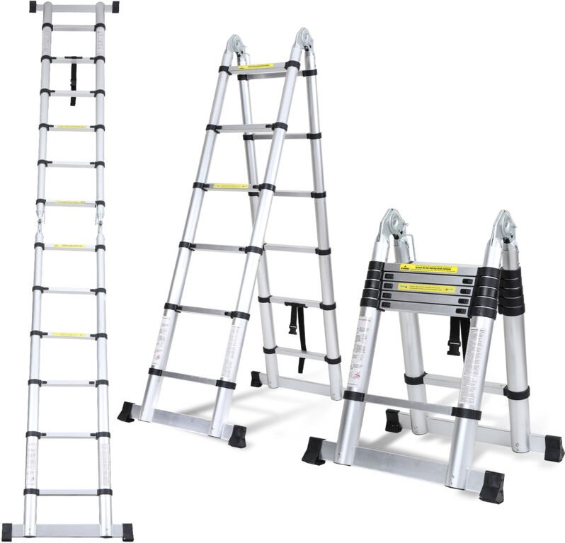 Randaco 1,9m+1,9m Klappleiter Teleskopleiter Aluleiter Stehleiter Anlegeleiter Mehrzweckleiter Klappleiter