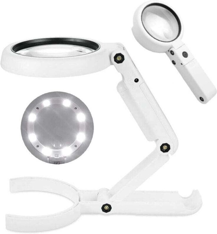 Thumbnail - Loupe de bijouterie, grossissement 5x/11x, 8 lumières LED, support pliable, loupe de bureau, convient pour les bijoux, l...