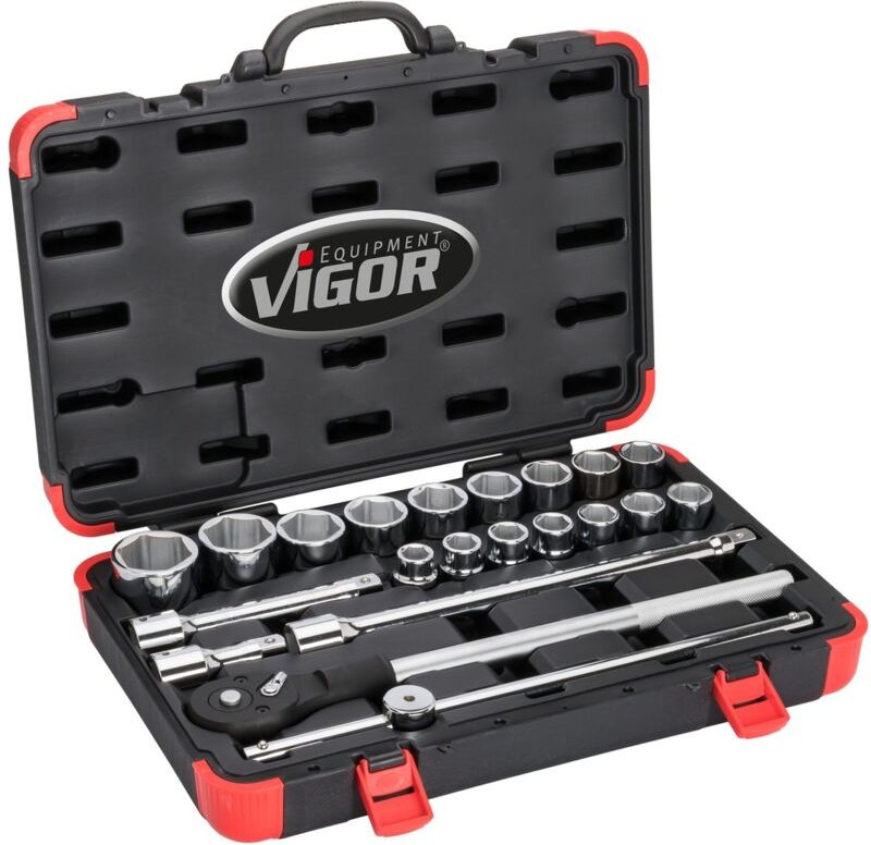 Steckschlüssel Satz, Vierkant hohl 20 mm (3/4), Außen Sechskant Profil, 19 - 50, Anzahl Werkzeuge: 21 - Vigor
