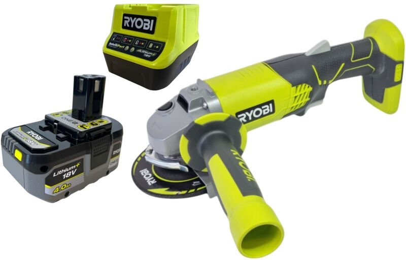 Ryobi R18AG-0 Akku Winkelschleifer 18 V ONE+ 115 mm + 1x Akku 4,0 Ah + Ladegerät