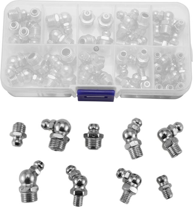 Tlily - 60-Teiliges Metrisches Schmiernippel-Set, M6 M8 M10 45 90 Grad Hydraulisches -Zerk-Sortiment für Abgewinkelte Sc...