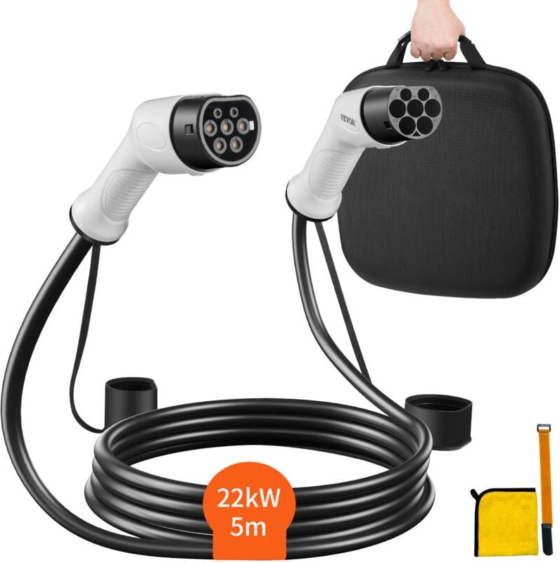 Mophorn - Typ 2 zu Typ 2 EV-Ladekabel, 32Amp, 22kW, 5 Meter, dreiphasig, IP66 wasserdicht, mit Tragetasche, für IEC62196...