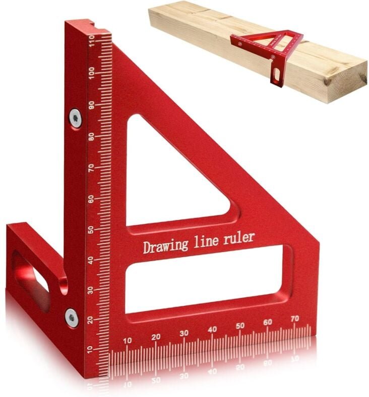 Winkelmesser für die Holzbearbeitung, 3D-Mehrwinkelmesslineal, 45/90-Grad-Aluminium-Dreiecklineal, hochpräzises Mehrzwec...