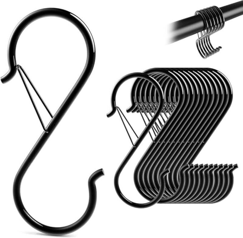 12 Stück S haken zum Einhängen, S Haken Edelstahl mit Sicherheitsschnalle, 9cm S Haken Edelstahl, Anti-Drop Edelstahl Au...