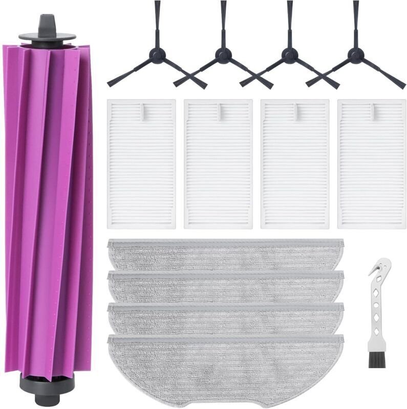 Zubehörset für den Eureka E20 Plus Saugroboter: 1 Hauptbürste, 4 Filter, 4 Tücher, 4 Seitenbürsten, 1 Reinigungsbürste