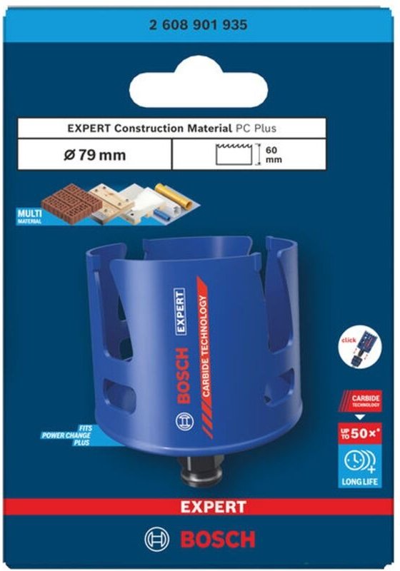 Bosch EXPERT Lochsäge Construction Material Power Change Plus, 79 x 60 mm