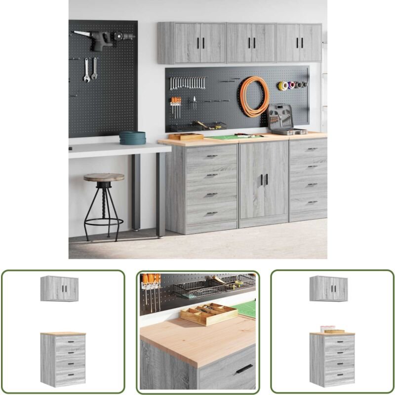 The Living Store - vidaXL Garagenschränke 2 Stk. Grau Sonoma Holzwerkstoff