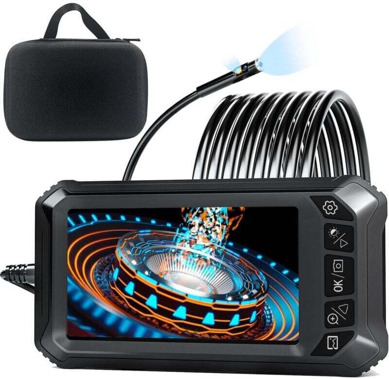 Caméra Endoscope Industriel Double Objectif,Endoscope Industriel à Ecran IPS 5" Pouces, Caméra Endoscopique avec 6 LED R...