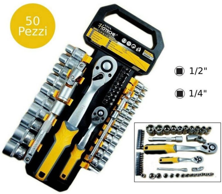 Trade Shop - STECKSCHLÜSSELSATZ MIT UMSCHALTKNARRENVERLÄNGERUNGEN 50-TEILIG 1/4" 1/2" -
