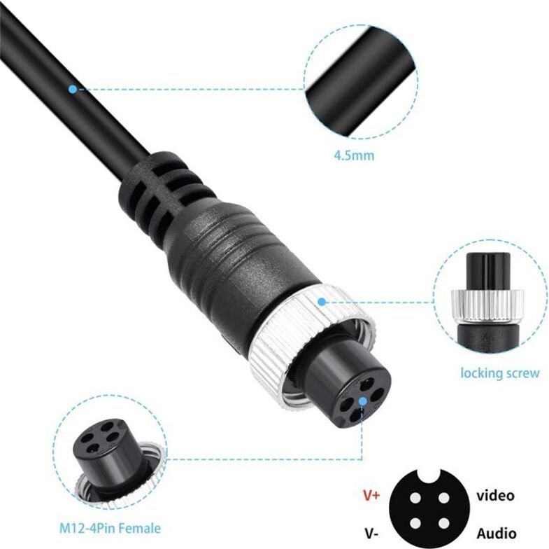Videokamerakabel für Rückfahrkamera und Monitor, 4-Poliges Luftfahrt-Verlängerungskabel, Verlängerungskabel für Auto, LK...