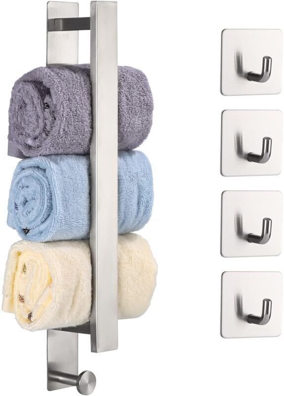 40 cm Handtuchhalter mit 4 Haken zur Wandmontage (ohne Bohren), selbstklebend, aus Edelstahl SUS 304, Badezimmer- und Kü...