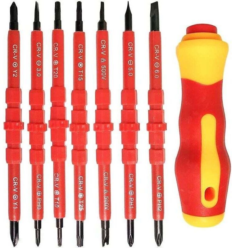 7-teiliges Set isolierter Elektroschraubendreher, multifunktionales 14-in-1 Elektriker-Reparaturwerkzeugset mit austausc...