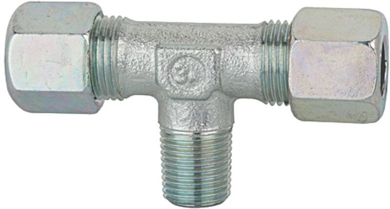 Riegler T-Einschraubverschraubung, R 1/8 a., Rohr-Außen-Ø 8, Stahl verz.