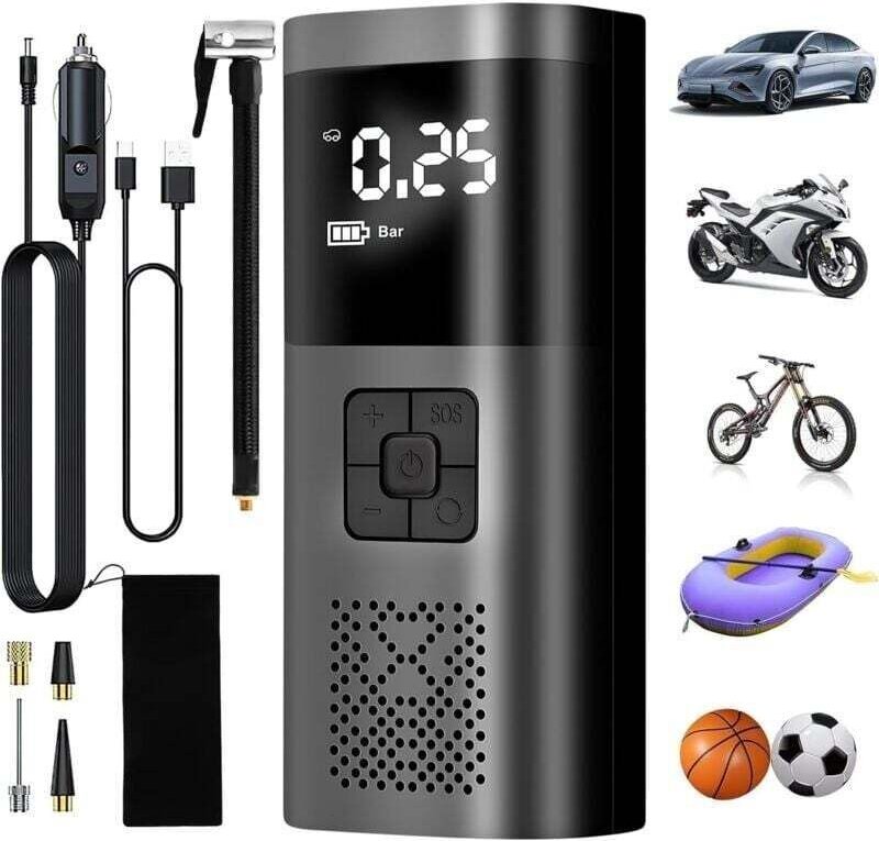 Autoreifenfüller, tragbarer 6000-mAh-Luftkompressor, kabelloser Reifenfüller mit 150 PSI, digitalem LCD-Display, elektri...