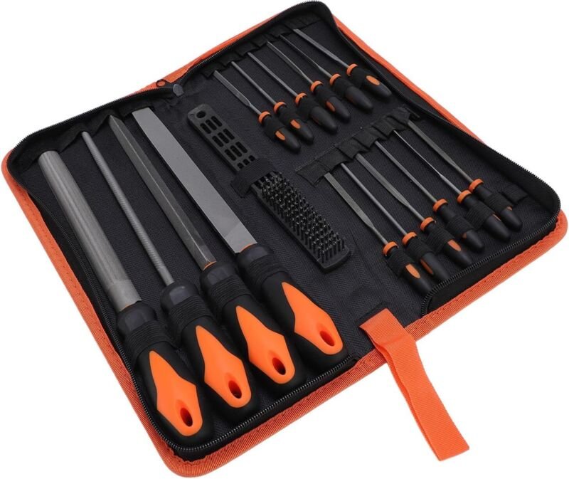 17-teiliges Feilen- und Raspelset, T12-Schmiedestahlfeile, 4 große Metallfeilen, 12 Metallnadelfeilen und 1 Reinigungsbü...
