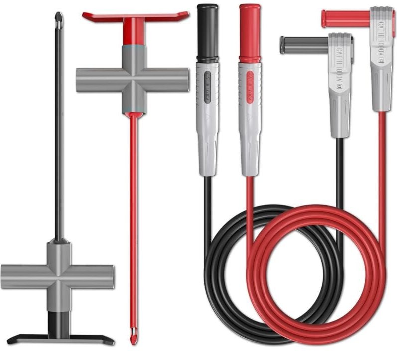 2 Stück Multimeter-Messleitungen, 4 mm Bananenstecker, Stecker auf Stecker, mit Punktionssonden, Drahtloch-Testclip, Wer...