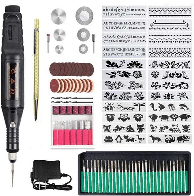 108-teiliges Gravierwerkzeug-Set, elektrischer Gravierstift mit Marker, DIY-Graviergerät für Schmuck, Glas, Holz, Metall...
