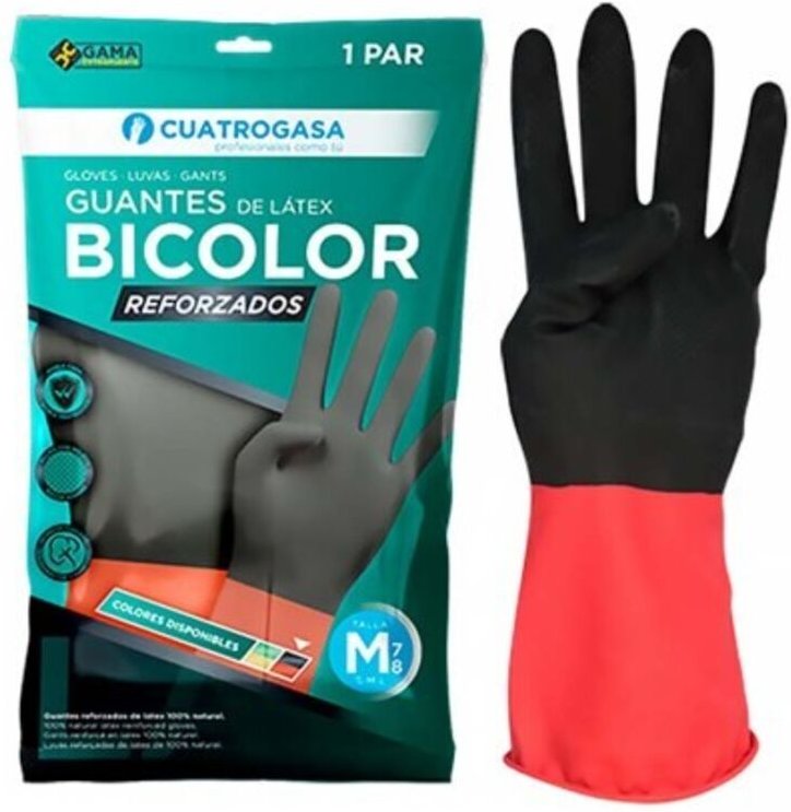 Paar verstärkte zweifarbige Latexhandschuhe – M, CUATROGASA.