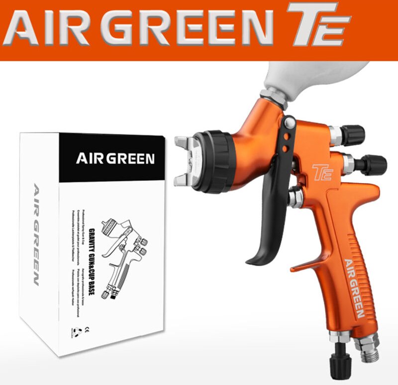 HVLP-Farbsprühgerät, 0,3 mm Düse, 600 cm³ Becher, hochzerstäubt, Ultrahochleistungs-Farbspritzgerät, grün und Backup für...