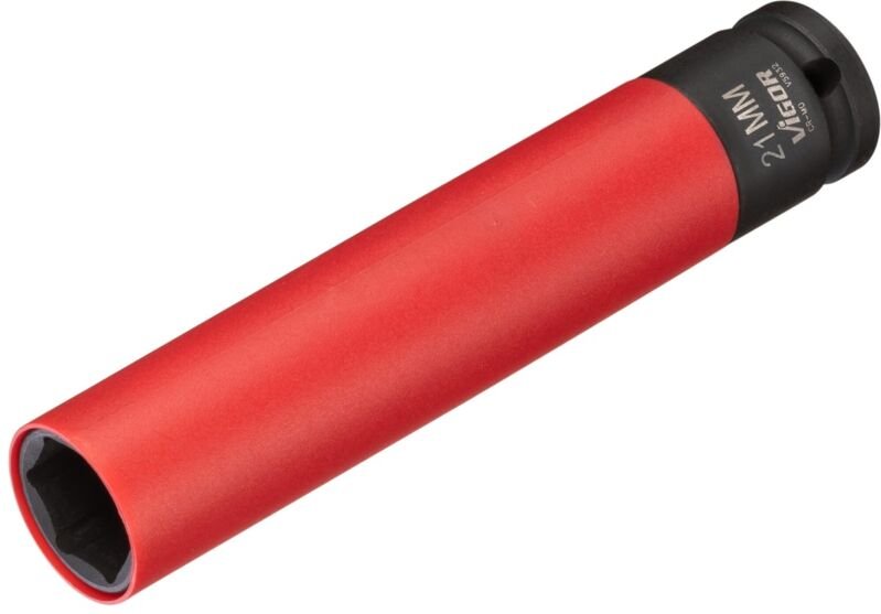 VIGOR Schlagschrauber Steckschlüsseleinsatz SW 21, 150 mm, Vierkant hohl 12,5 mm (1/2), Außen Sechskant Profil, 21 mm