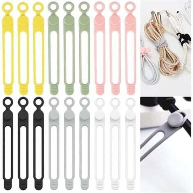 18 wiederverwendbare Silikon-Kabelbinder, Kabelbinder, Silikon-Kabelklemmen, Spiral-Kabelbinder, Kabelbinder, Kabelorgan...