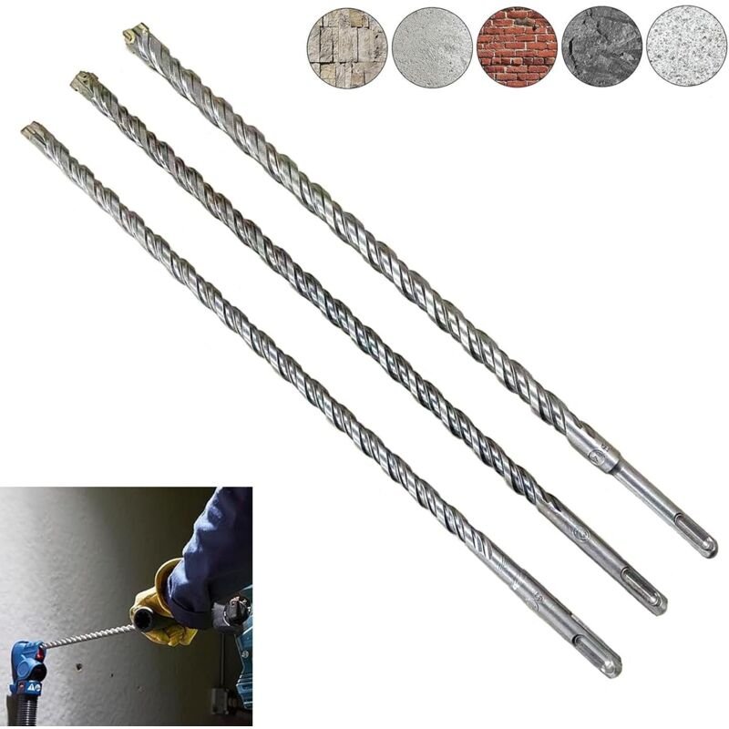 SDS-Plus-Betonbohrer, langer Betonbohrer 10, 12, 14 x 350 mm, mit 4 Schneiden, für Naturstein, Beton, Ziegel und Hochbau...