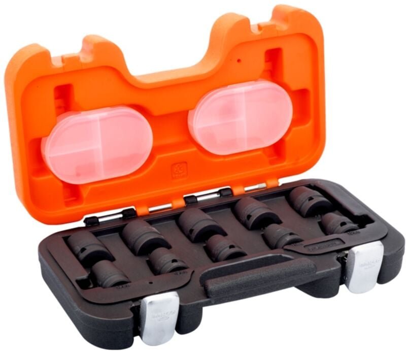 Bahco 1/2-Kraft-Steckschlüssel-Satz, Vierkantantrieb, Sechskant, metrisch, brüniert - 10-tlg.