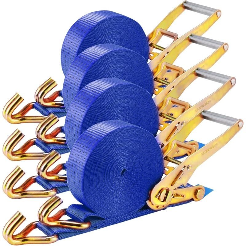 Tlgreen - 4 Stück 5000 kg Ratschengurt, Zurrgurte, Spanngurte mit Ratsche und Haken, 9mx50mm, Blau