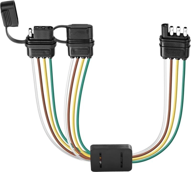 Ccykxa - 4-Wege-Y-Splitter-Adapter für flache Anhänger, 4-poliger Stecker auf Dual-Buchse mit Staubkappe, Kabelbaum-Adap...