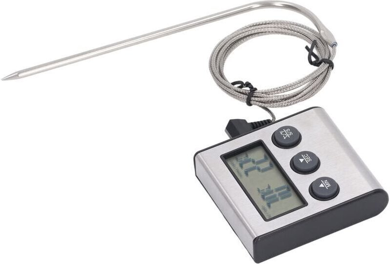 Elektronisches Fleischthermometer mit Sonde und voreingestelltem Temperaturtimer zum Grillen und Kochen