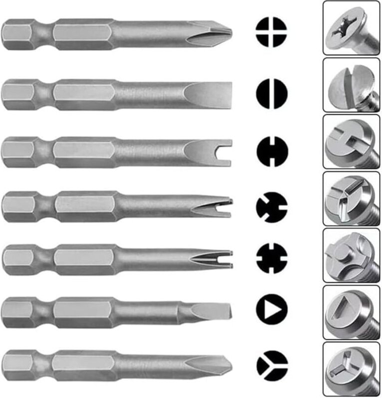 Set mit 13 speziellen magnetischen Stahlschraubendreherbits: 1/4"-Sechskant, Kreuzschlitz, U-förmig, Y-förmig, Dreikant
