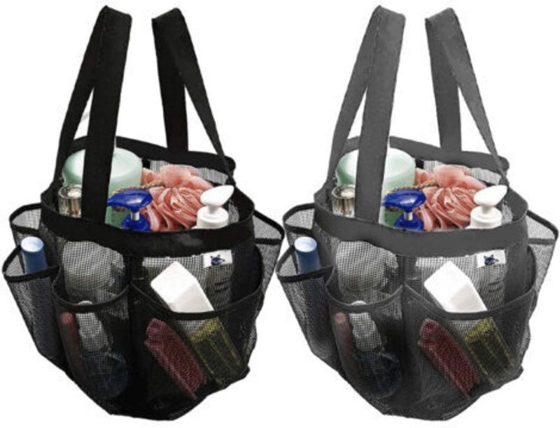 2er-Pack Duschbeutel aus schnell trocknendem Netzmaterial, 8 Taschen, Badezimmer-Organizer mit 2 Hängegriffen für Strand...