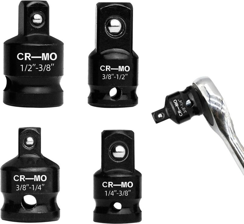 1/2"-auf-3/8"-Adapter, 4-teiliges Set: 3/8"-auf-1/2"-Adapter, 1/4"-auf-1/2"-Adapter, Bithalter-Steckschlüsseladapter,