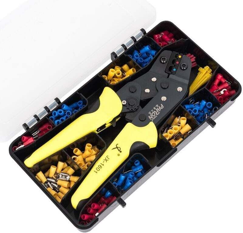 Crimpzangen-Set für isolierte Aderendhülsen, 24-14 AWG, 280 Aderendhülsen, 40 Kabelbinder