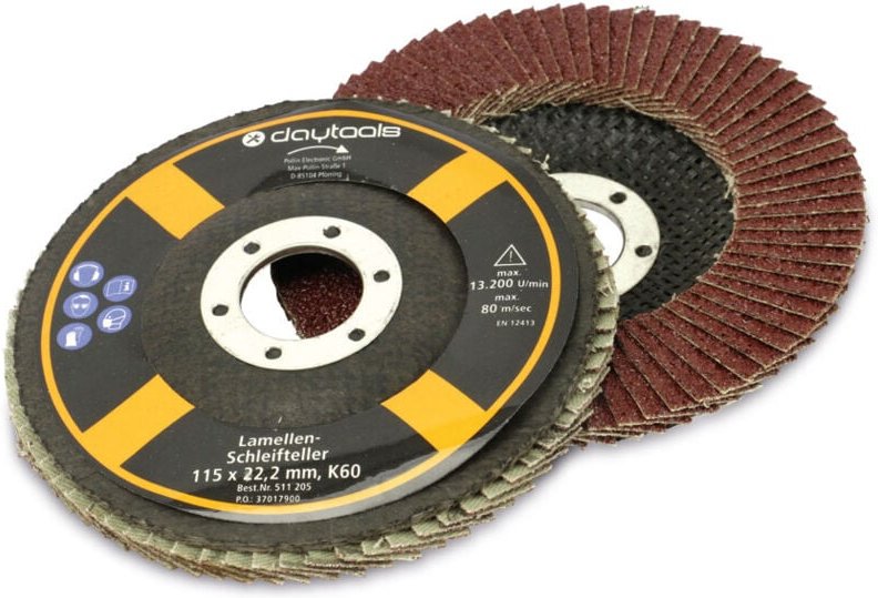 DAYTOOLS Lamellen-Schleifteller, 115 mm, Körnung 60, 5 Stück